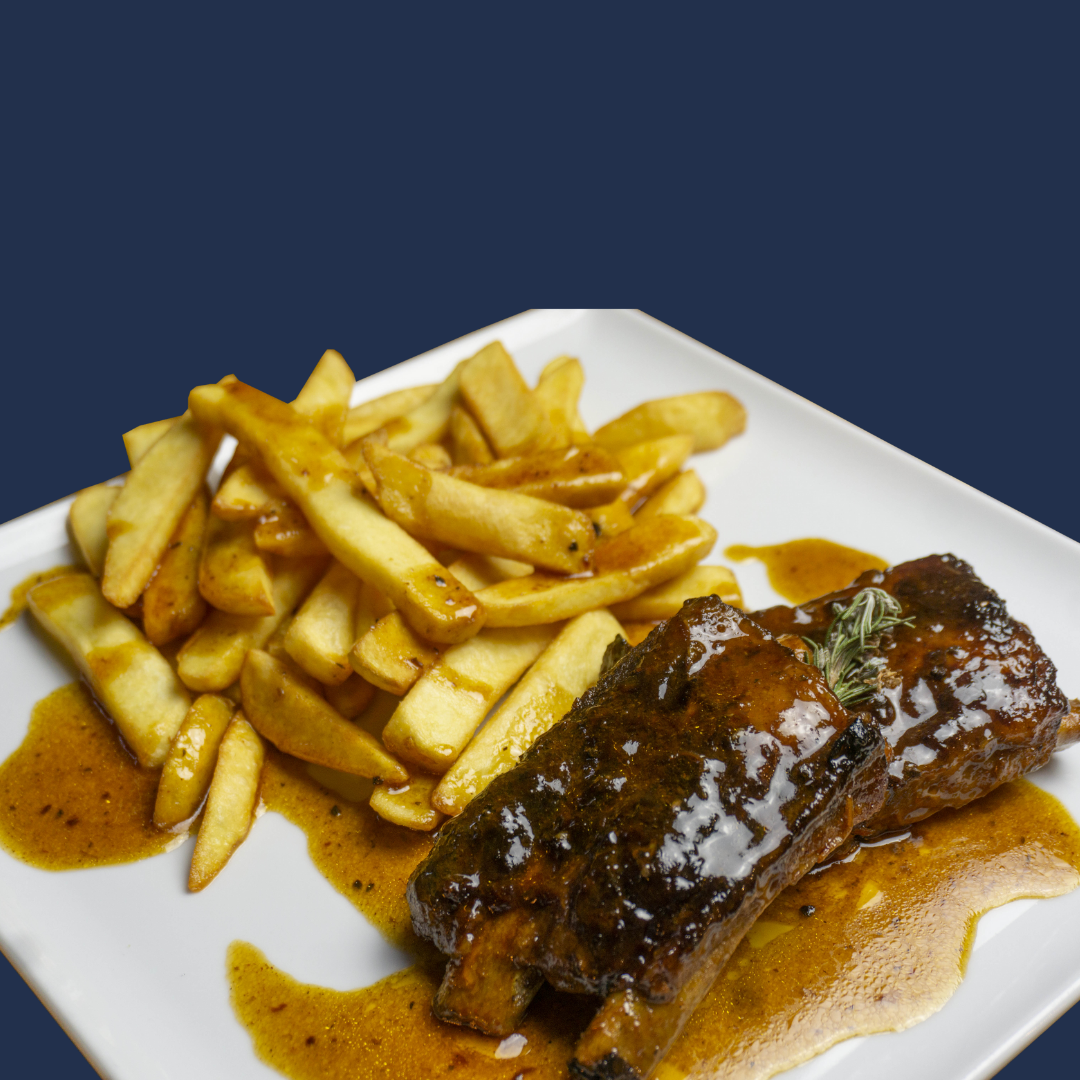 CBT ribs in bbq sauce with steak house potatoes