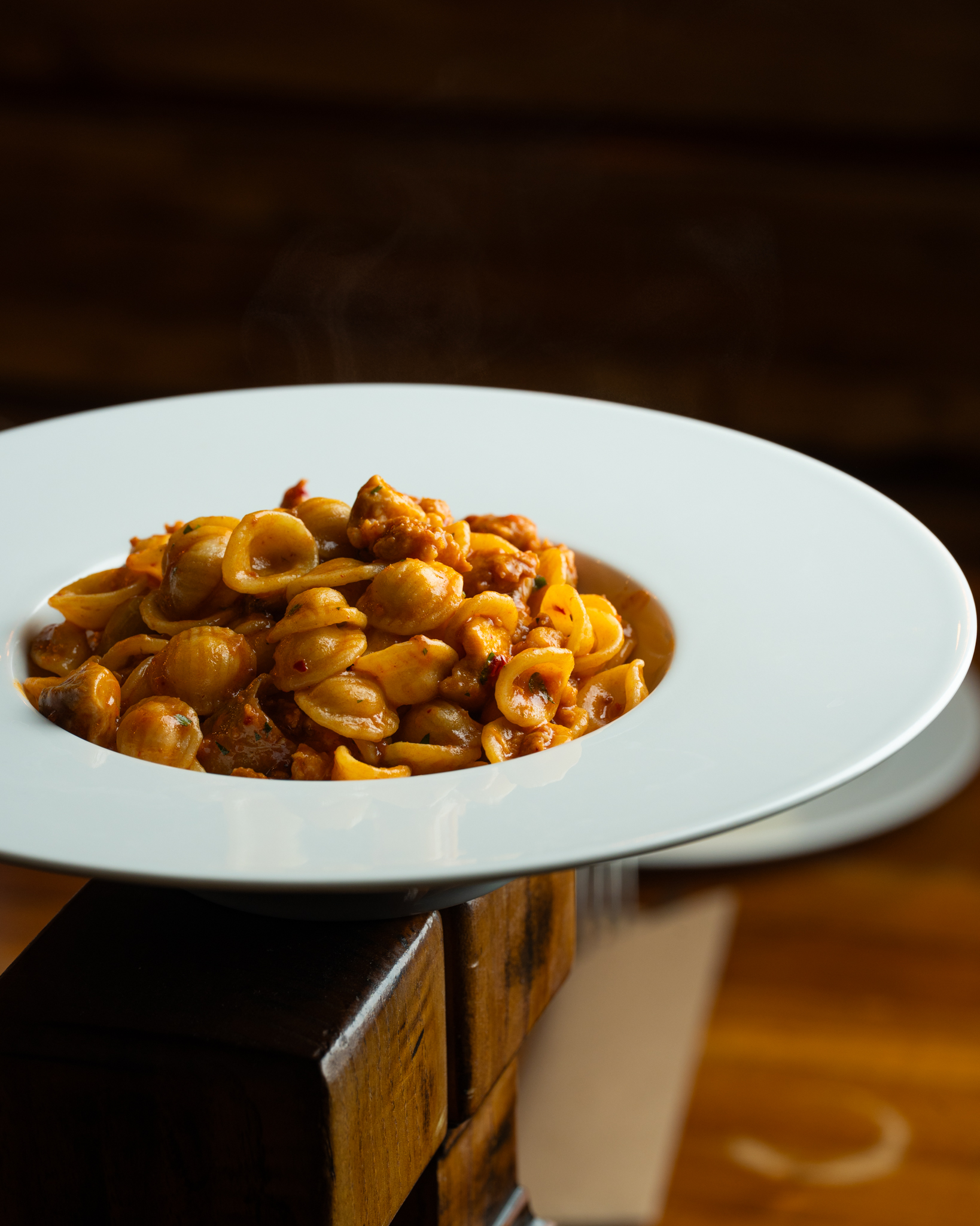 Orecchiette with ‘Nduja, Sausage and Porcini Mushrooms